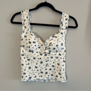Madden Girl White and Blue Floral Tank Top Crop Top Size Small